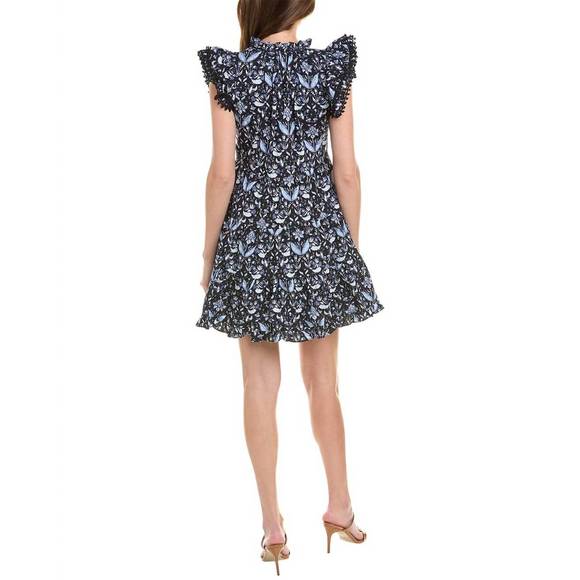 NEW SAIL TO SABLE ruffle neck mini dress in navy batik - Picture 3 of 3